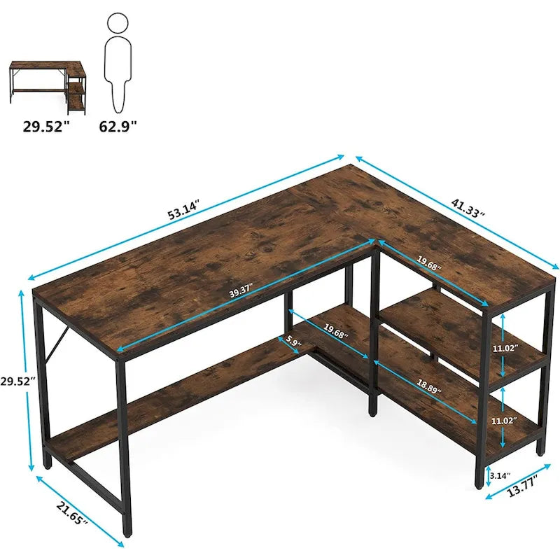 L Desk with Storage Shelves,Corner Desk with Hutch,Home Office Desk Workstation