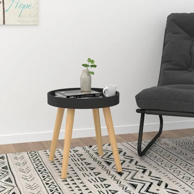 Side Table Round End Coffee Table Engineered Wood and Solid Wood Pine - 15x15x15.7