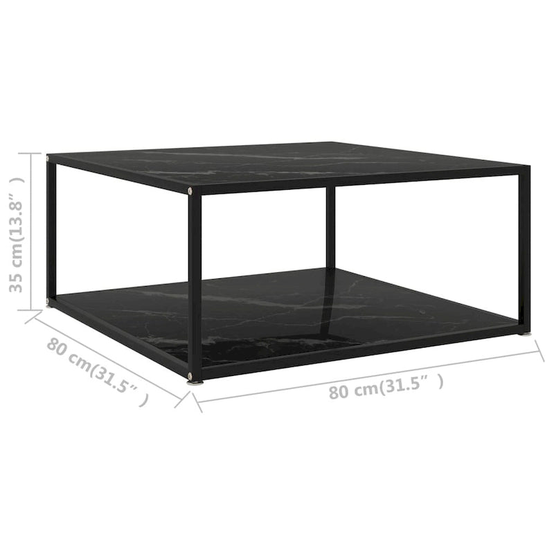 Coffee Table Black 31.5x31.5x13.8 Tempered Glass - 31.5 x 31.5 x 13.8