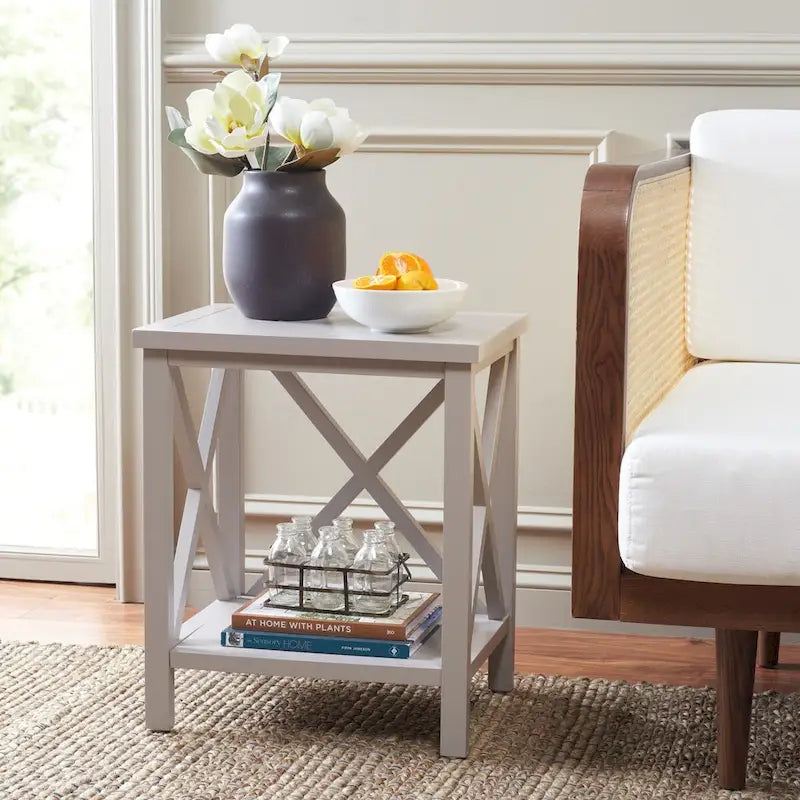 White Cross Back End Table - 18.1 x 13.4 x 21.5 - 18Wx13Dx22H