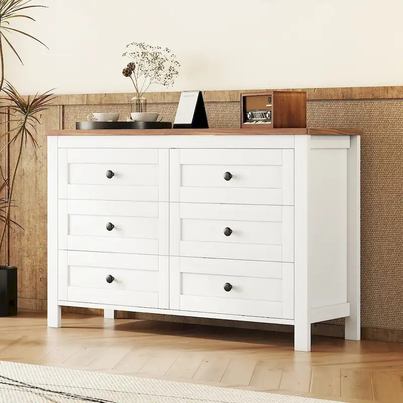Rustikale Holzkommode im Retro-Landhausstil mit 6 Schubladen, Aufbewahrungsschrank für das Schlafzimmer