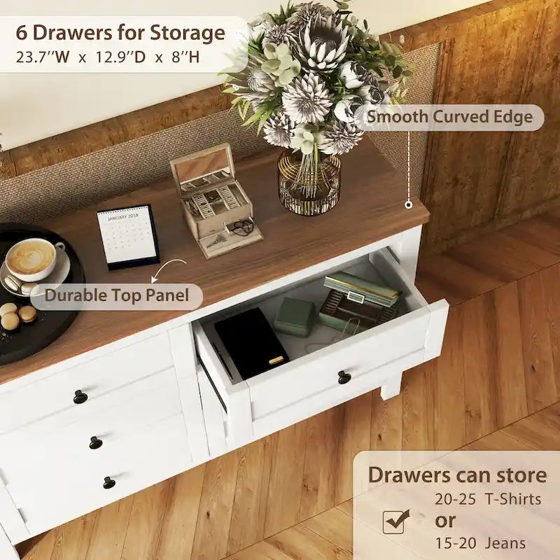 Rustikale Holzkommode im Retro-Landhausstil mit 6 Schubladen, Aufbewahrungsschrank für das Schlafzimmer