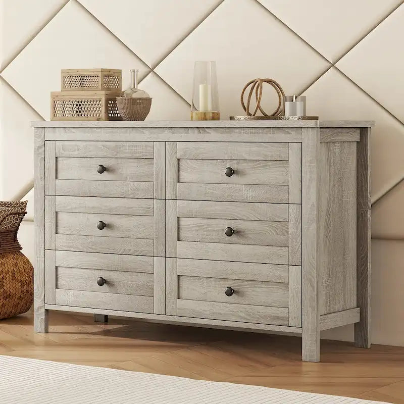 Rustikale Holzkommode im Retro-Landhausstil mit 6 Schubladen, Aufbewahrungsschrank für das Schlafzimmer