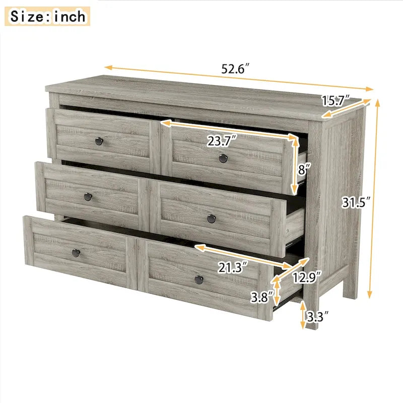 Rustikale Holzkommode im Retro-Landhausstil mit 6 Schubladen, Aufbewahrungsschrank für das Schlafzimmer