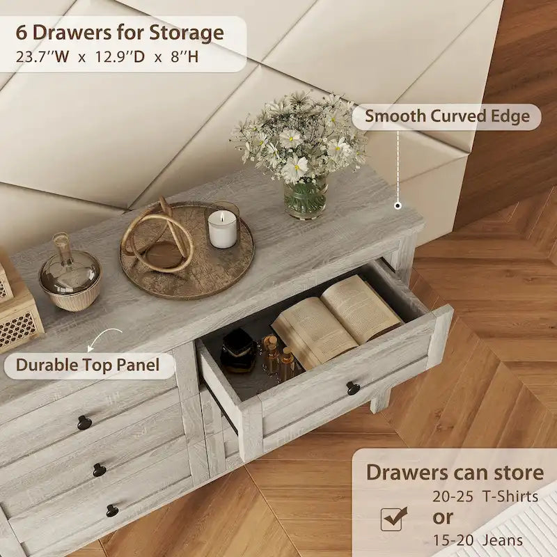 Rustikale Holzkommode im Retro-Landhausstil mit 6 Schubladen, Aufbewahrungsschrank für das Schlafzimmer