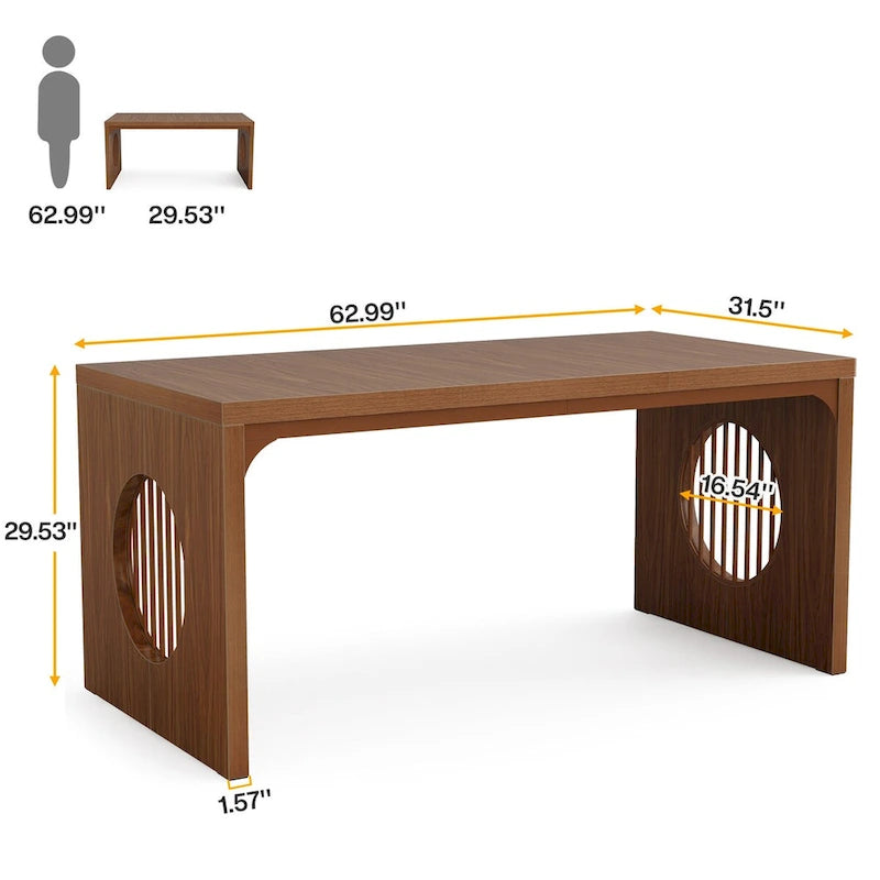 63 Computer Office Desk, Industrial Executive Desk, Rectangular Sturdy Writing Table with Wooden Tabletop for Home Office