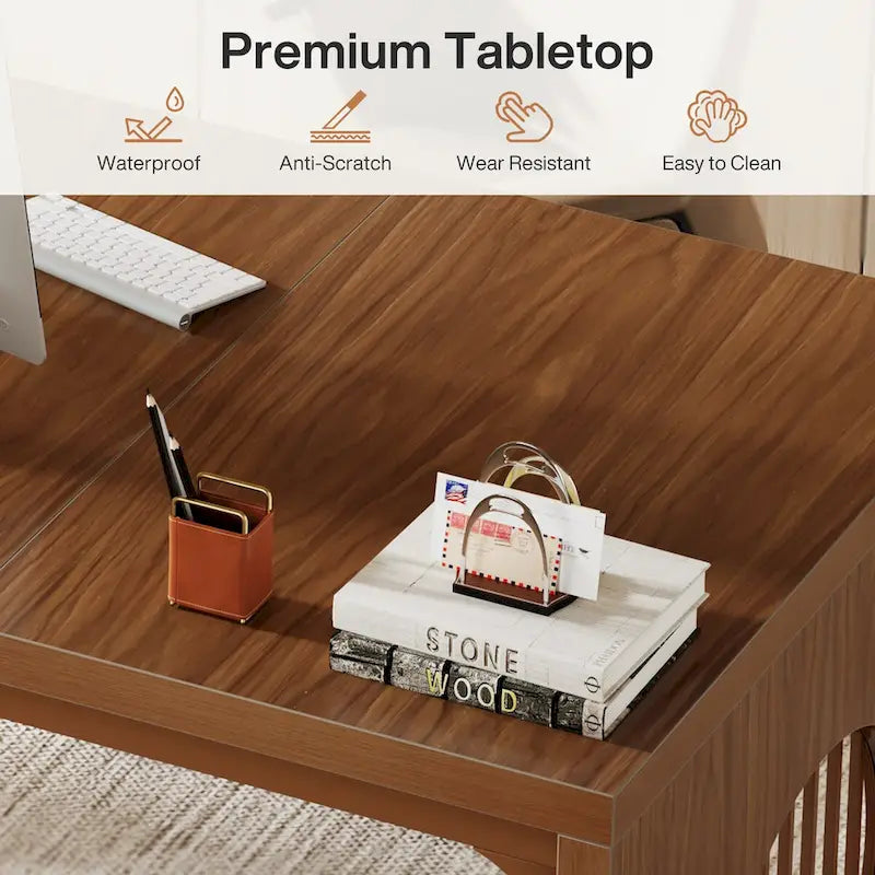 63 Computer Office Desk, Industrial Executive Desk, Rectangular Sturdy Writing Table with Wooden Tabletop for Home Office