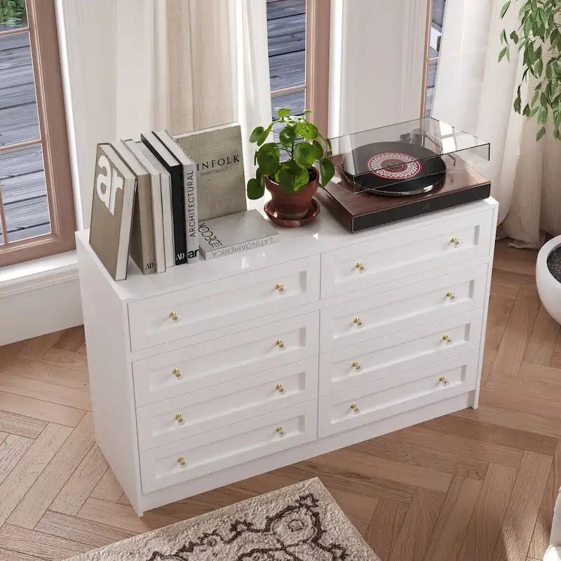 White Dresser and Vanity Versatile Storage Solution Crystal Desk