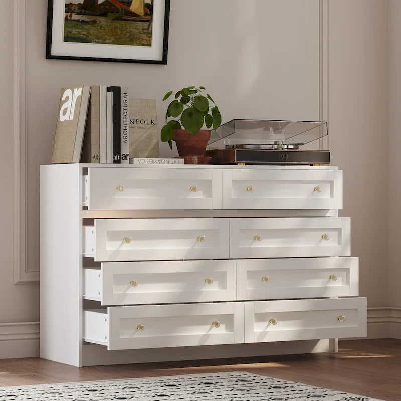 White Dresser and Vanity Versatile Storage Solution Crystal Desk