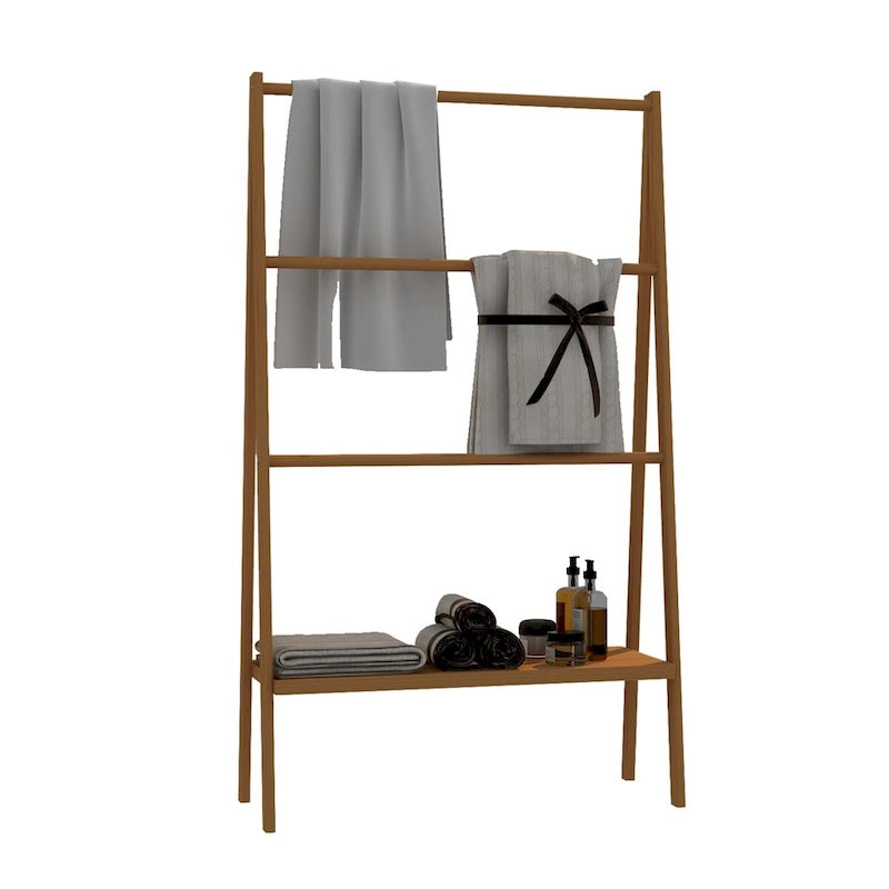 Bamboo Ladder Towel Rack with Storage Shelf