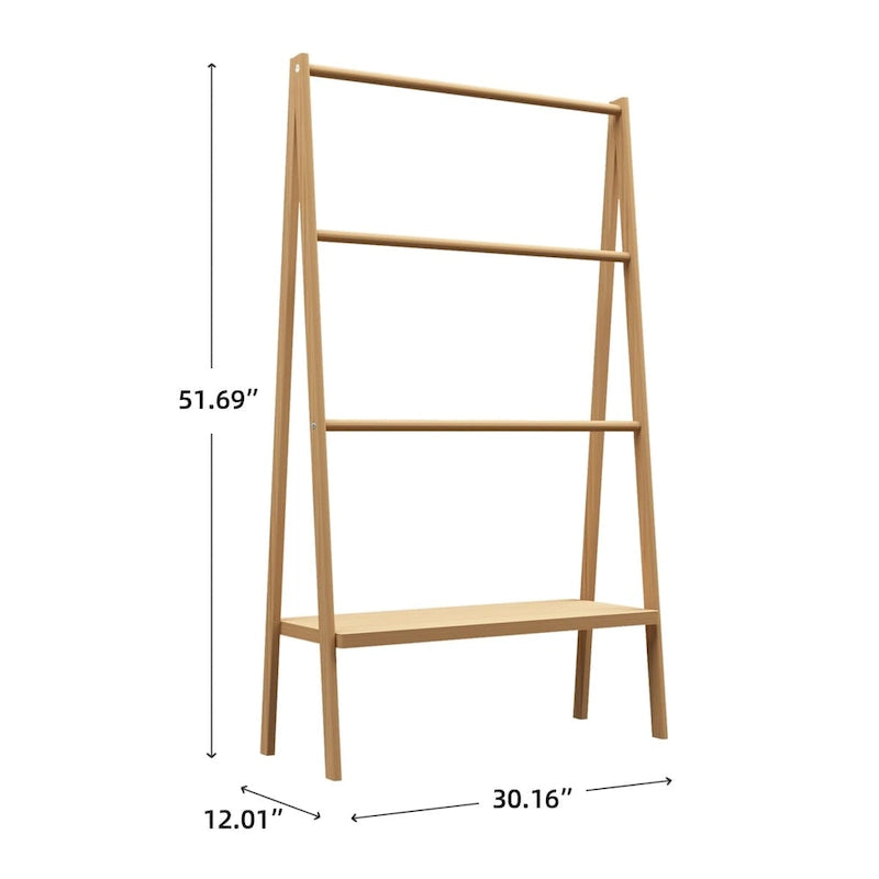 Bamboo Ladder Towel Rack with Storage Shelf